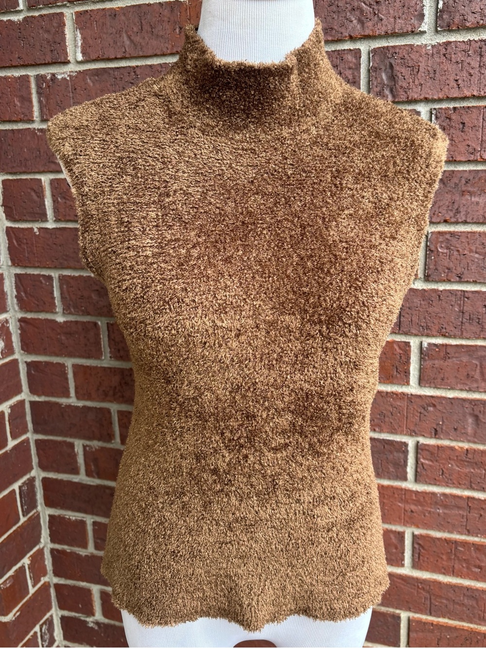 Finity Brown Fuzzy Mock Neck Sweater Tank